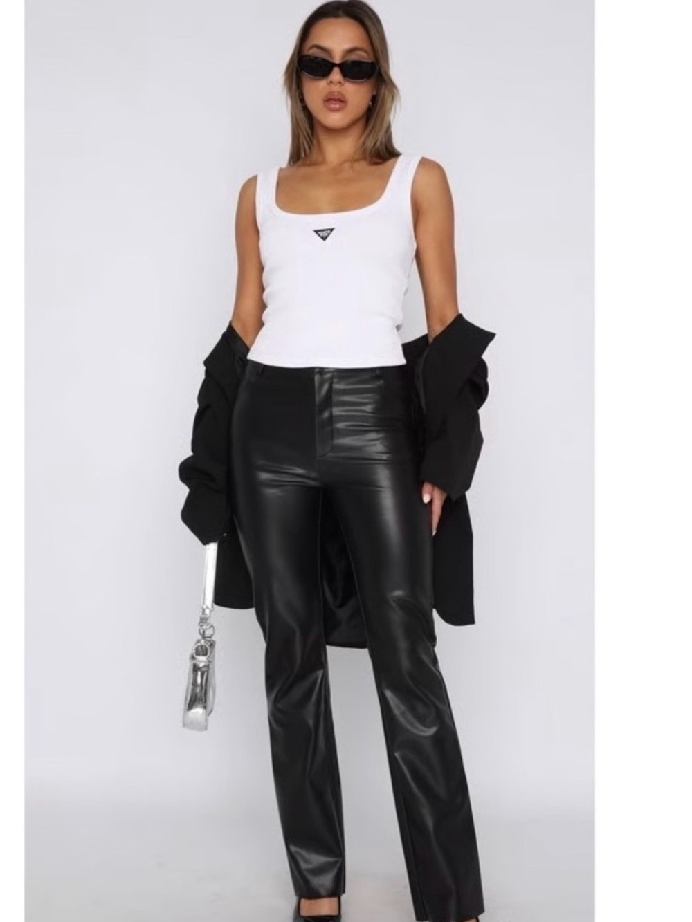 White Fox Not Again Faux Leather Pants Black Size Small NEW